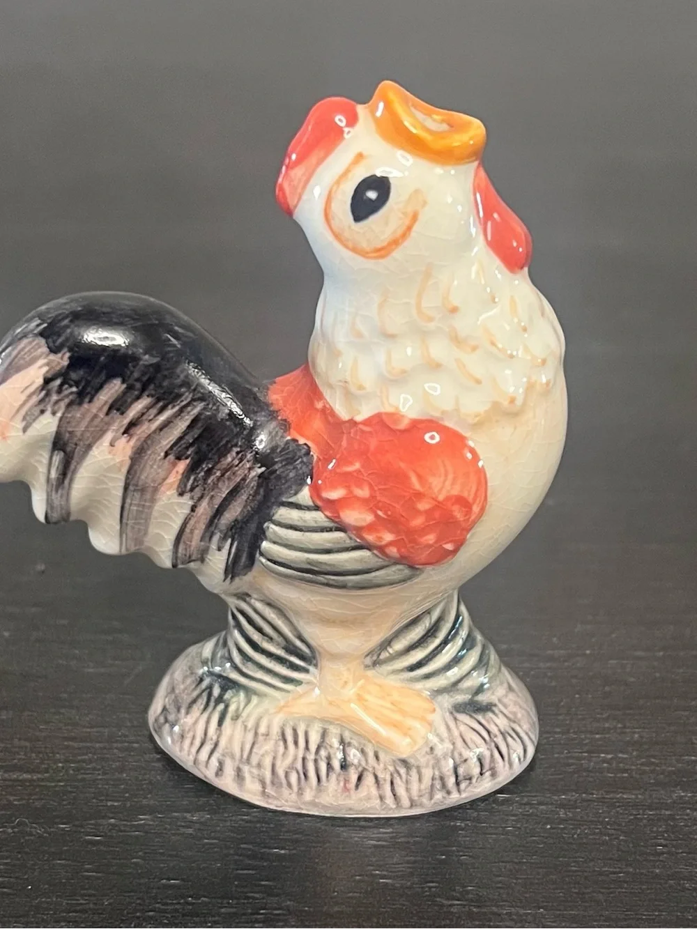 VTG Ceramic Rooster Pie Bird Vent Funnel Hand Painted Folk Art 4.25” Farmhouse